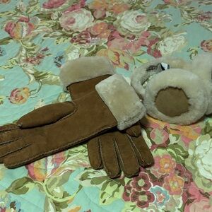 Ugg Brown Suede Gloves with Fur and Ugg ear muffs